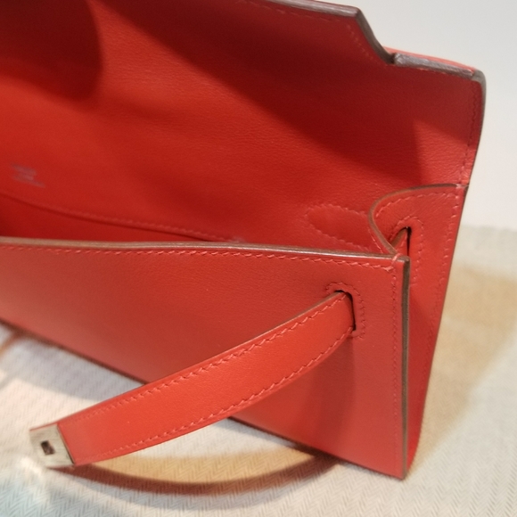 100% Authentic RED Hermes Kelly Cut Clutch Bag - Picture 10 of 16